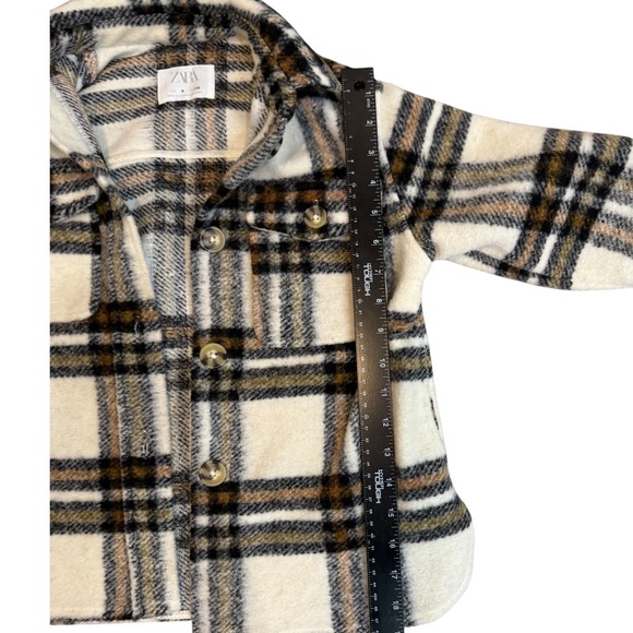 Zara Kids Plaid Button-Up Shirt Jacket, Cream, Brown, Checkered Shacket - Picture 5 of 11